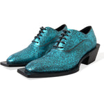 Dolce & Gabbana Blue Leather Derby Block Heels Dress Shoes MV5593-43