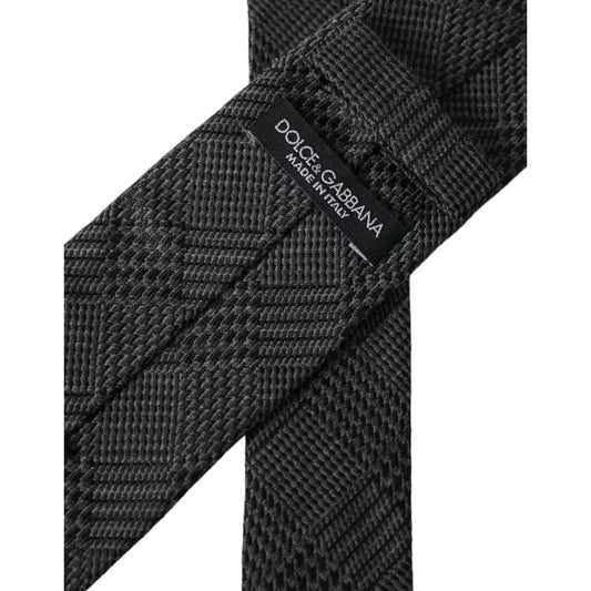 Dolce & Gabbana Dark Gray Plaid Patterned Silk Adjustable Men Tie KRA3328