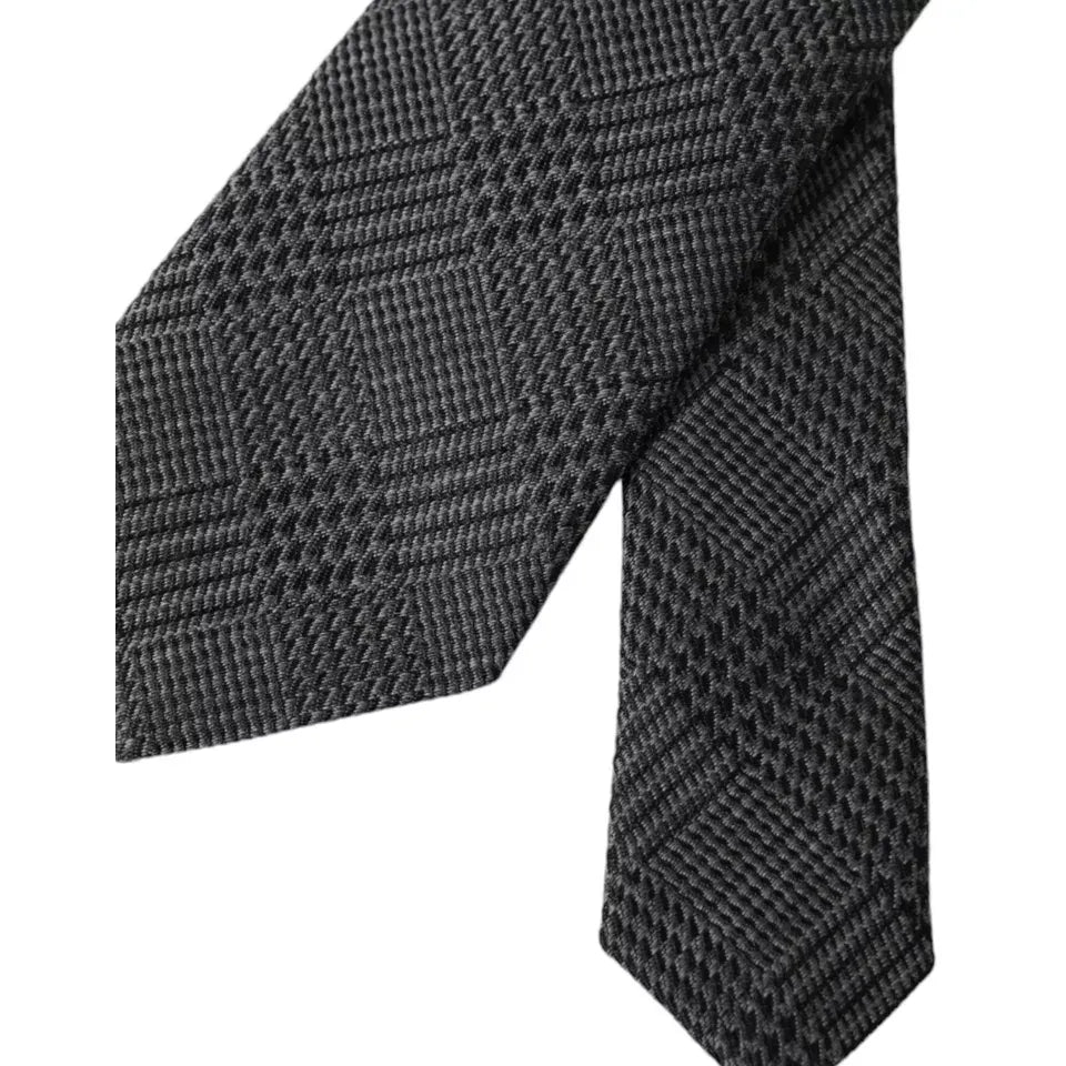 Dolce & Gabbana Dark Gray Plaid Patterned Silk Adjustable Men Tie