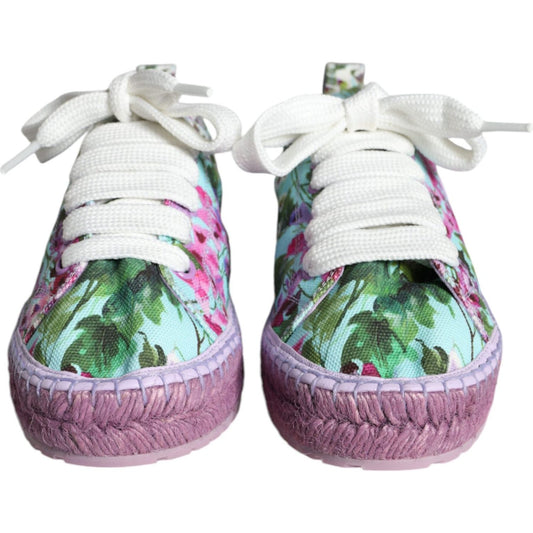 Dolce & Gabbana Multicolor Canvas Floral Espadrilles Sneakers Shoes Dolce & Gabbana Light Gray