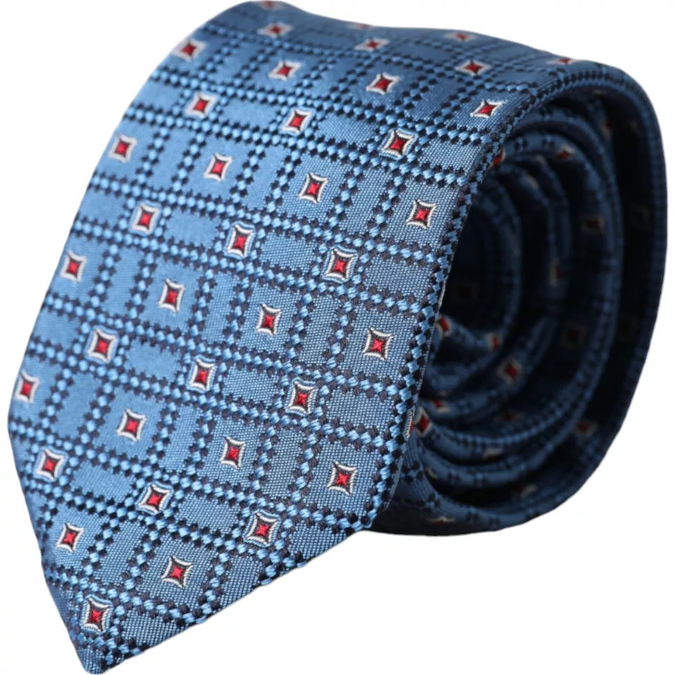 Dolce & Gabbana Blue Patterned 100% Silk Adjustable Men Tie KRA3347