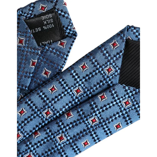 Dolce & Gabbana Blue Patterned 100% Silk Adjustable Men Tie Dolce & Gabbana Dark Slate Gray