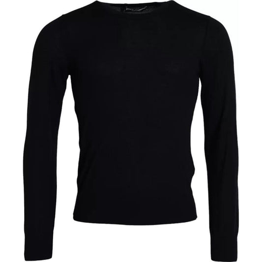 Dolce & Gabbana Black Cashmere Crew Neck Pullover Sweater Dolce & Gabbana Black