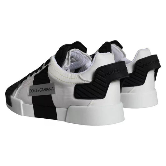 Dolce & Gabbana White Black Leather Low Top Women Sneaker Shoes Dolce & Gabbana Gray