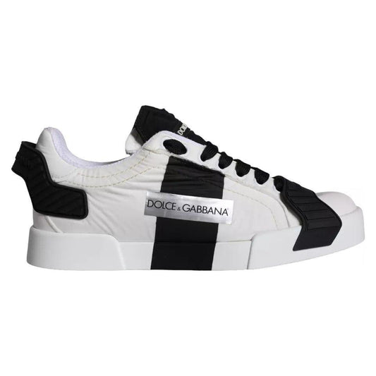 Dolce & Gabbana White Black Leather Low Top Women Sneaker Shoes Dolce & Gabbana Black