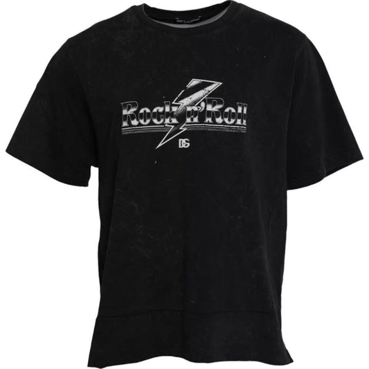 Dolce & Gabbana Black Graphic Print Cotton Crew Neck T-shirt Dolce & Gabbana Black