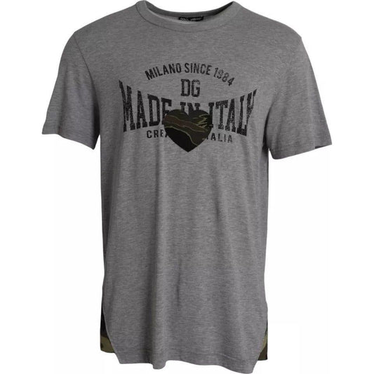 Dolce & Gabbana Gray Graphic Print Cotton Round Neck T-shirt Dolce & Gabbana Dim Gray