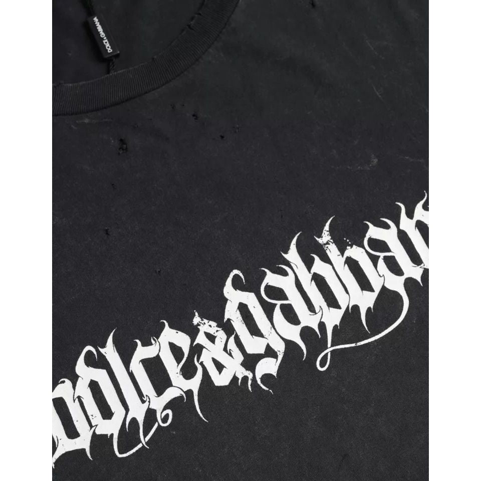 تي شيرت دولتشي آند غابانا أسود من القطن بطبعة جرافيكية وأكمام قصيرة