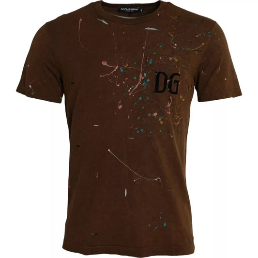 Dolce & Gabbana Brown Color Splash Cotton Crew Neck T-shirt TSH86401-48