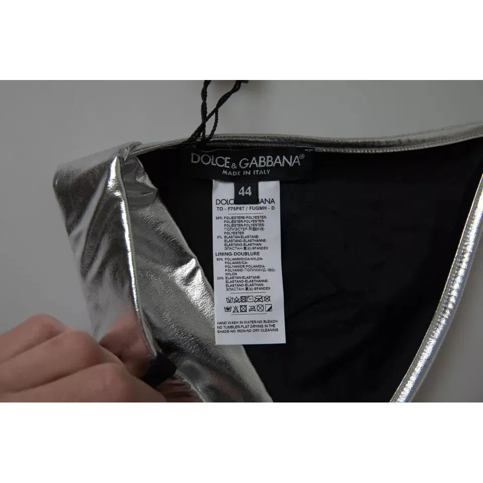 بلوزة قصيرة بدون أكمام من البوليستر باللون الفضي من دولتشي آند غابانا