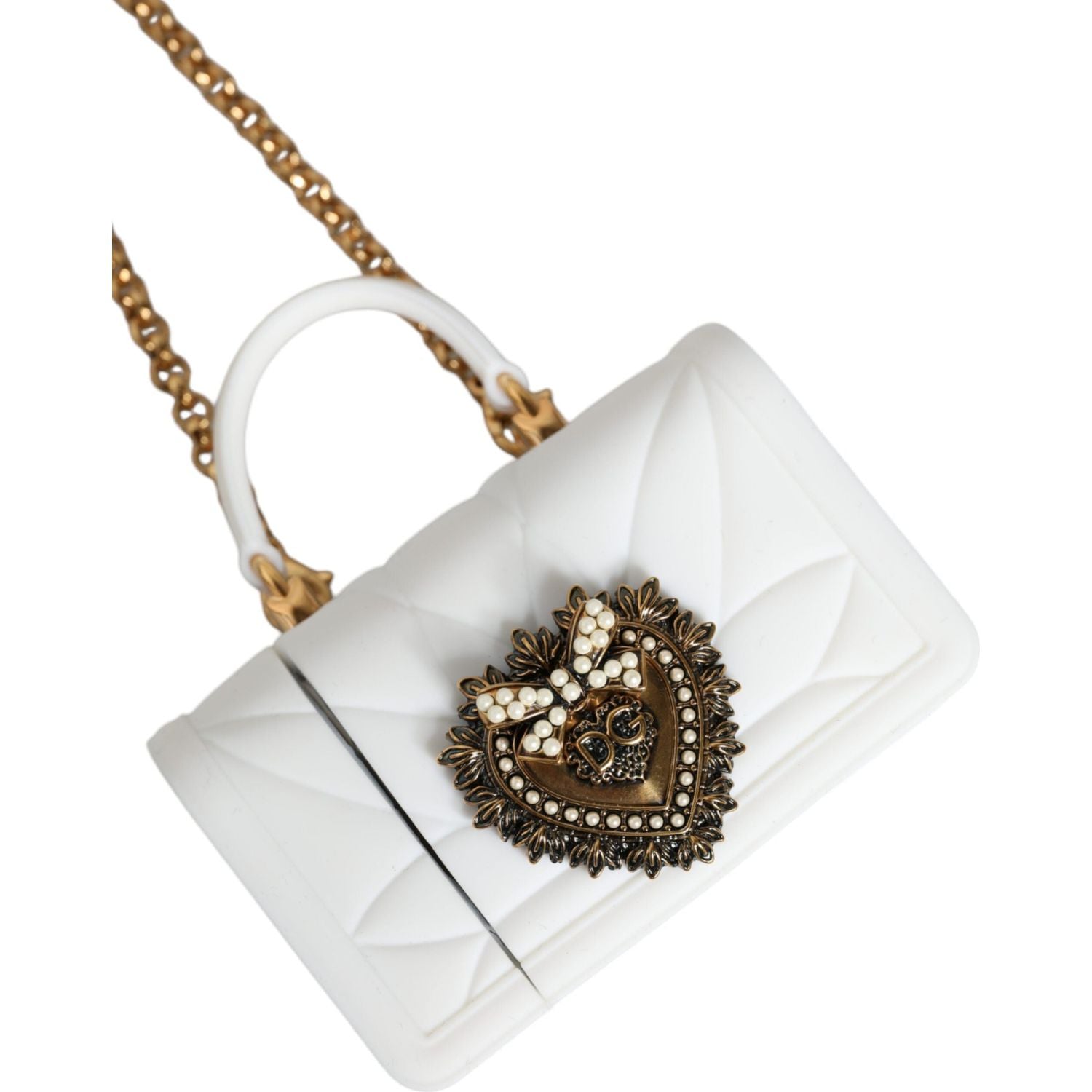 غطاء سيليكون أبيض من دولتشي آند غابانا على شكل قلب لحقيبة اليد وحافظة سماعات إيربود