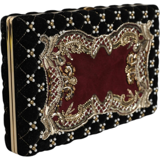 Dolce & Gabbana Bordeaux Black Velvet Gold Frame Clutch Evening Purse Bag Dolce & Gabbana Black