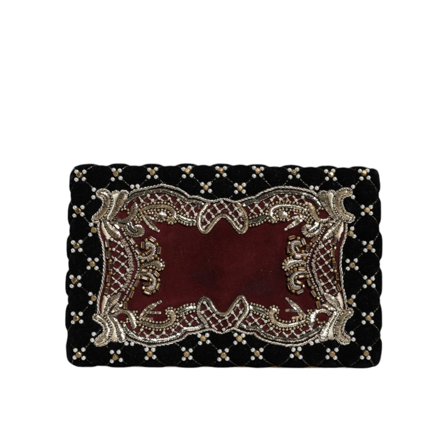 Dolce & Gabbana Bordeaux Black Velvet Gold Frame Clutch Evening Purse Bag