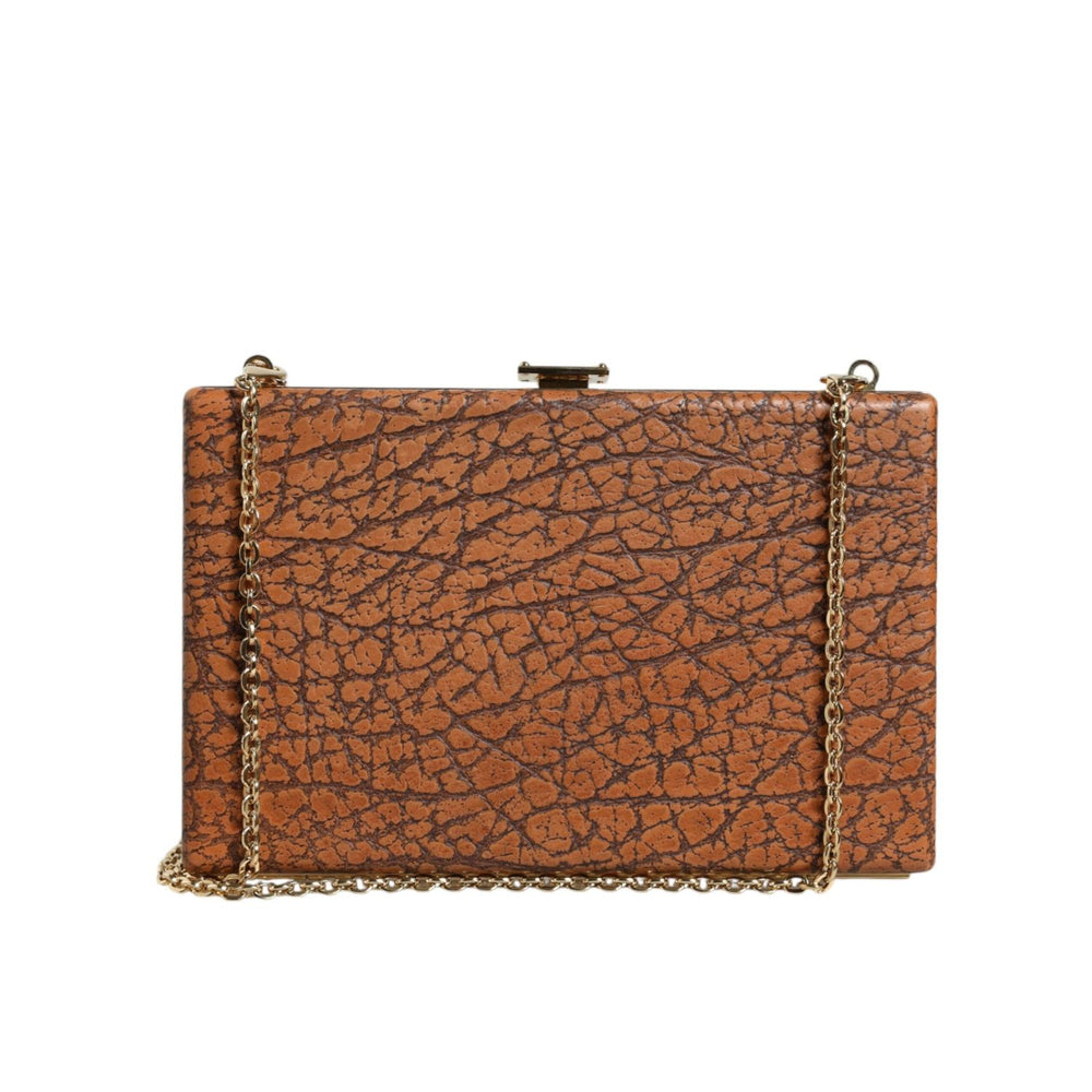 Dolce & Gabbana Brown Leather Gold Frame Clutch Mini Crossbody Bag BAG1528