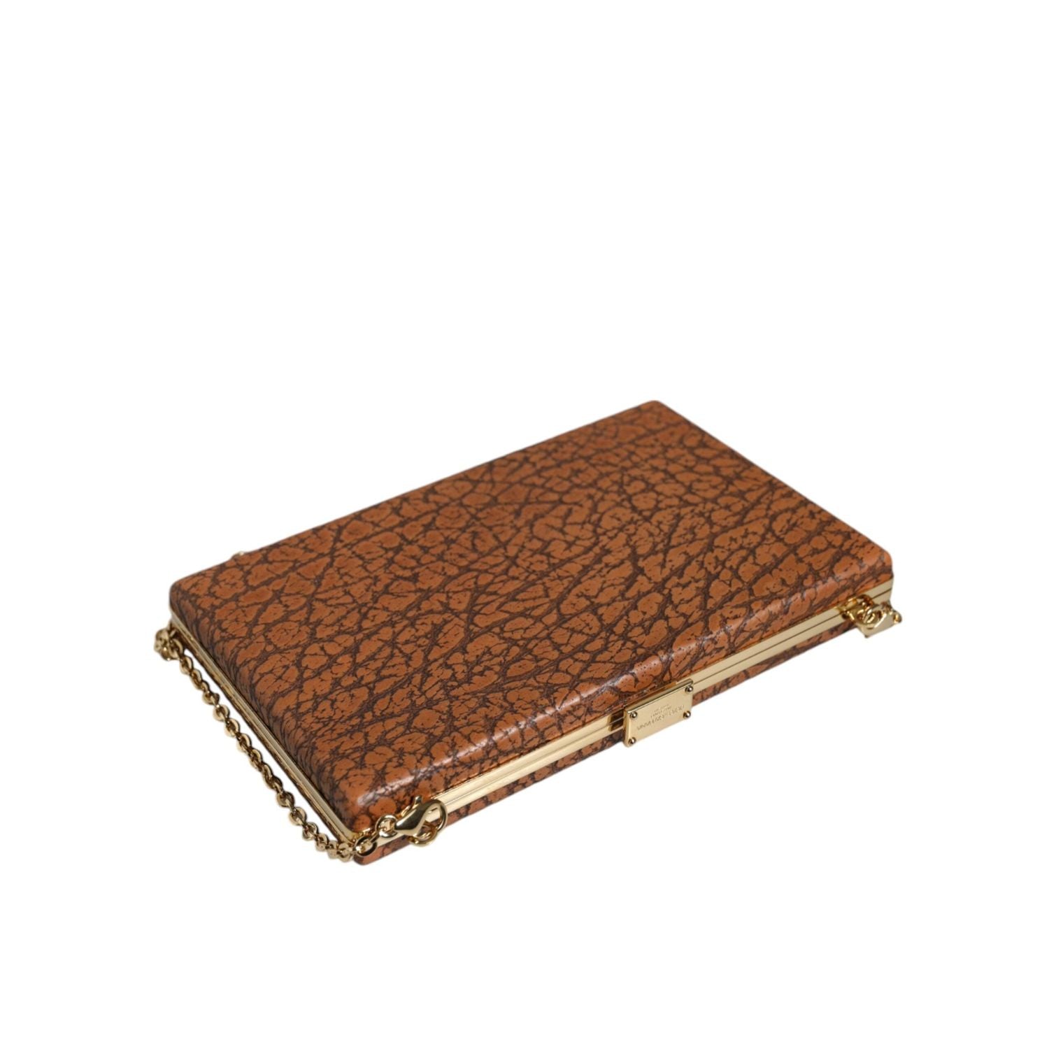 حقيبة كروس بودي صغيرة بإطار ذهبي من دولتشي آند غابانا مصنوعة من الجلد البني