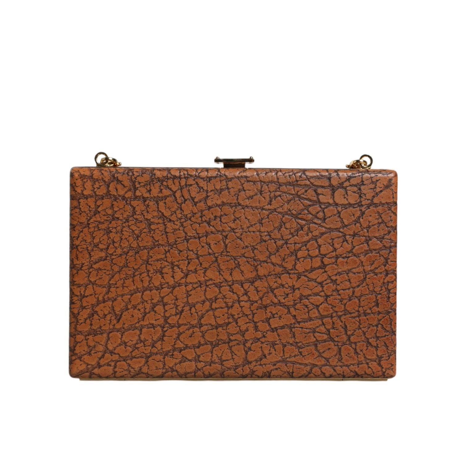 حقيبة كروس بودي صغيرة بإطار ذهبي من دولتشي آند غابانا مصنوعة من الجلد البني