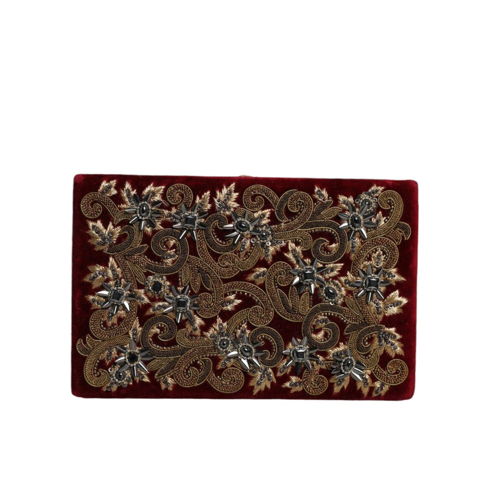Dolce & Gabbana Red Velvet Gold Frame Clutch Evening Party Purse Bag BAG1530