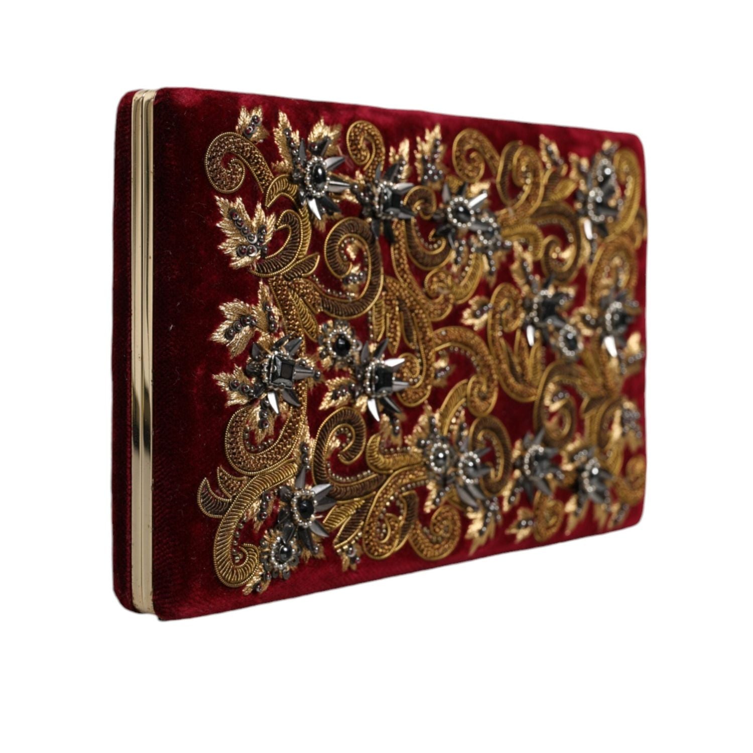 حقيبة كلاتش للحفلات المسائية من دولتشي آند غابانا بإطار ذهبي من المخمل الأحمر