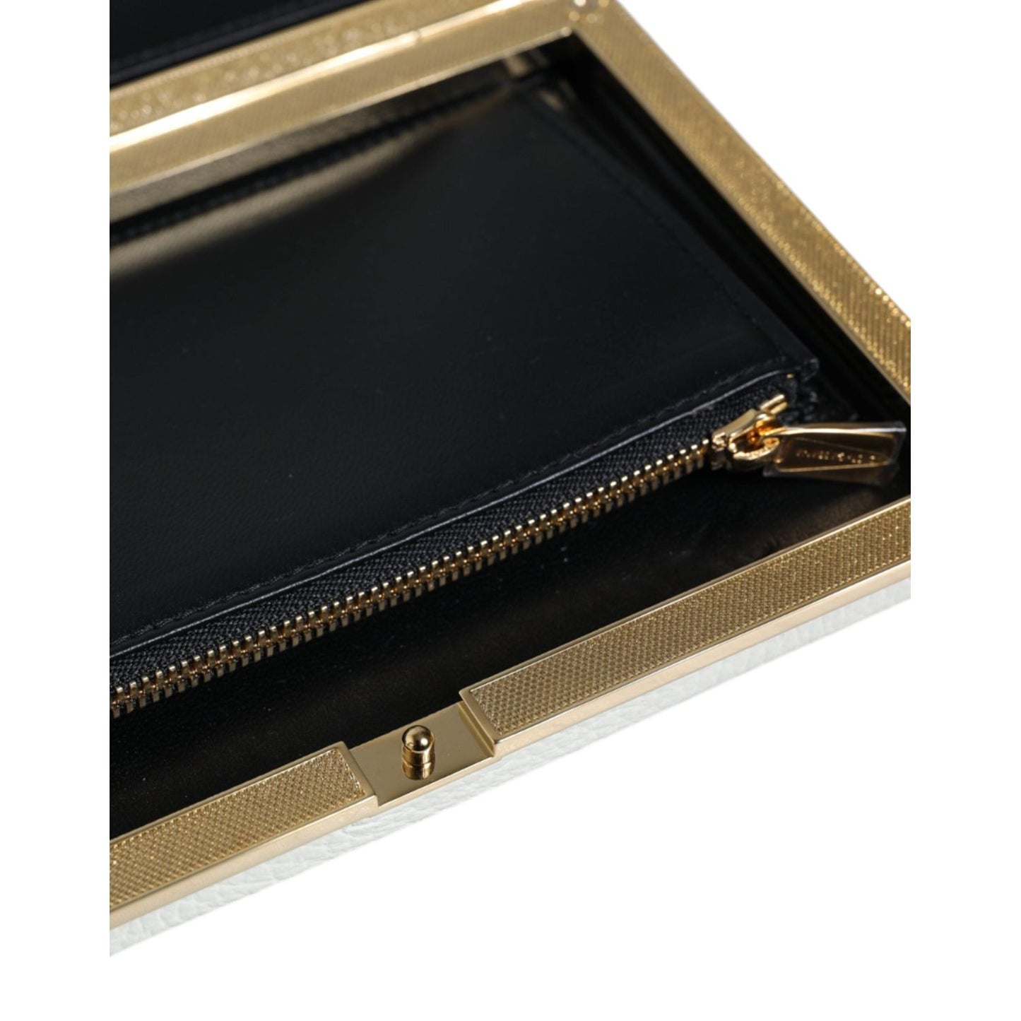Dolce & Gabbana White Leather Gold Frame Clutch Evening Party Purse Bag