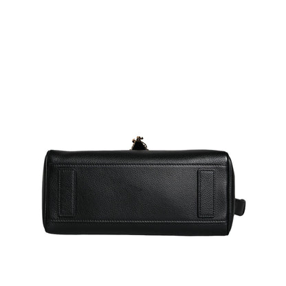 Versace Black Top Handle Grainy Calfskin Leather Crossbody Bag