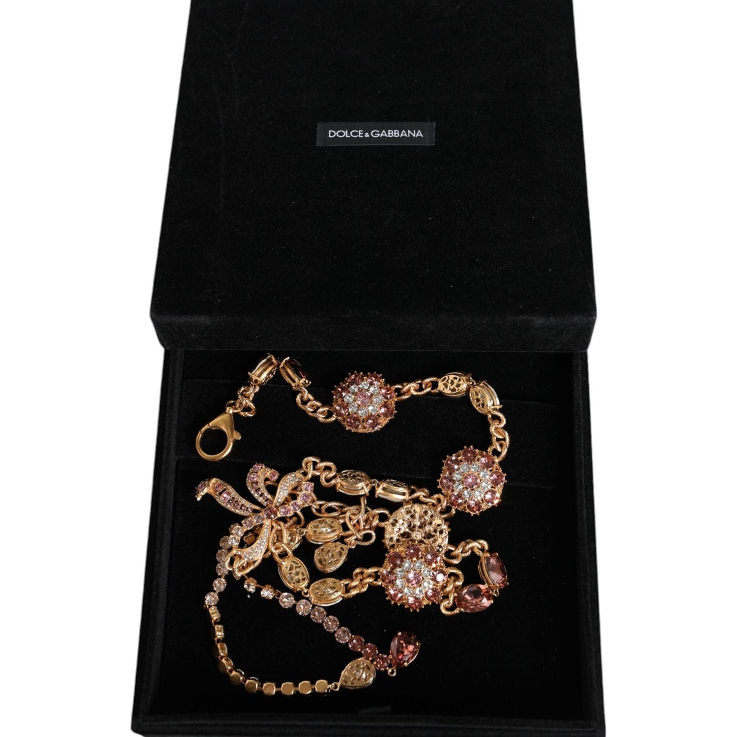 Dolce & Gabbana Gold Tone Brass Crystal Embellished Waist Chain Belt