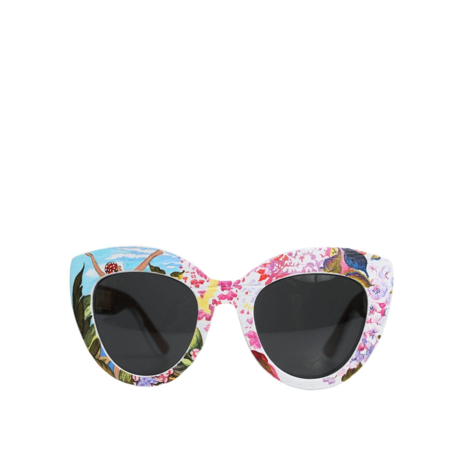 Dolce & Gabbana Multicolor Wood Crystal Brass Frame Floral Hand Paint Sunglasses