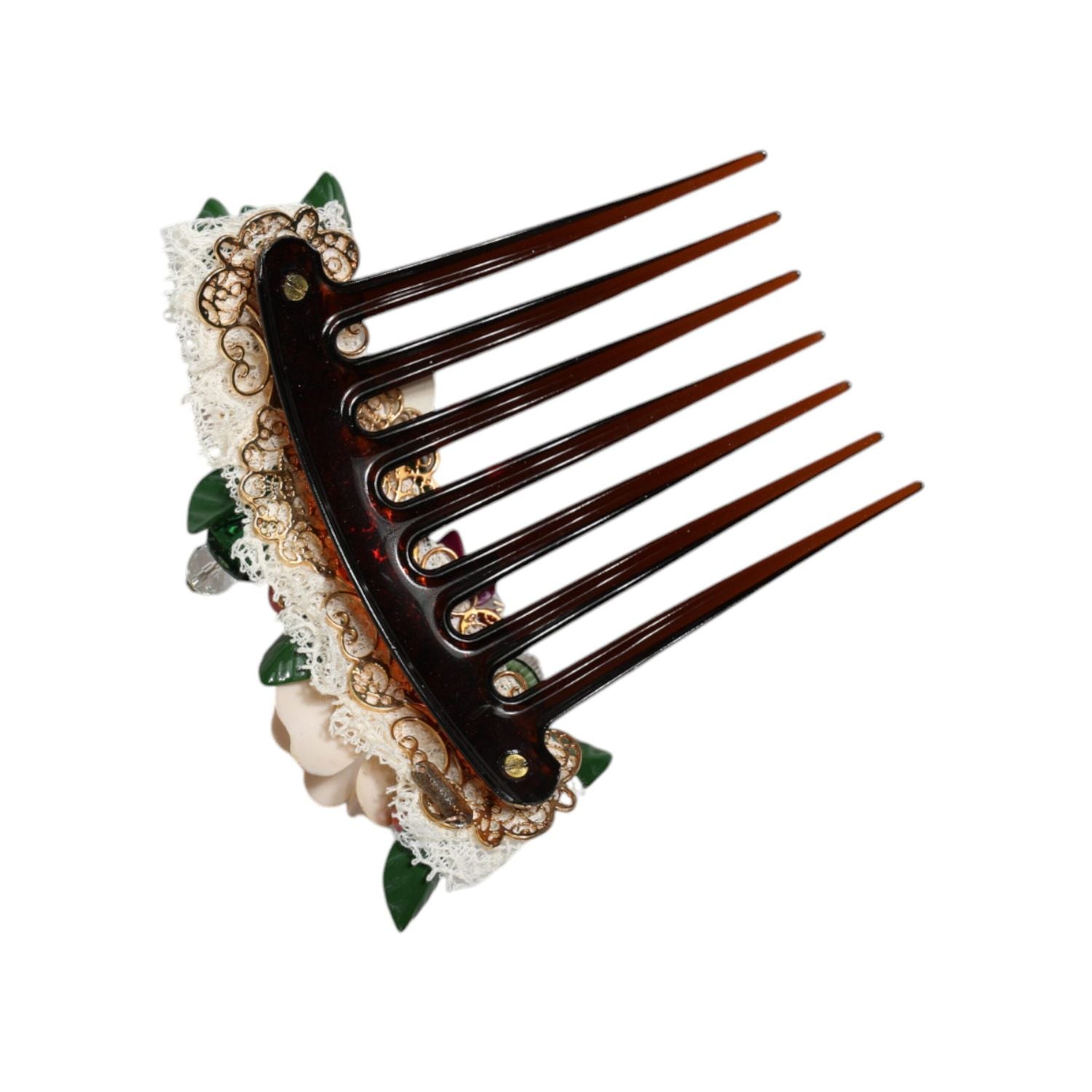 Dolce & Gabbana Brown Plastic Crystal Floral Women Hair Comb