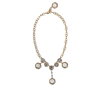 Dolce & Gabbana Gold Chain Brass Crystal Clock Statement Necklace