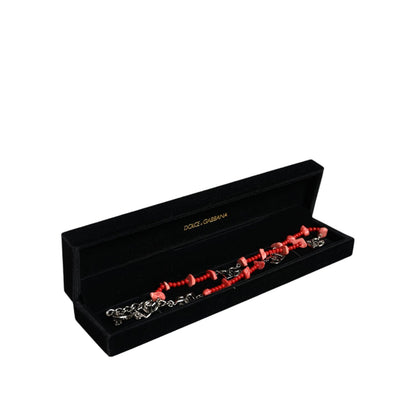 Dolce & Gabbana Silver Tone Brass Beaded Resin DG Logo Chain Necklace