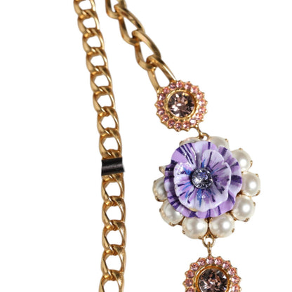 Dolce & Gabbana Gold Tone Floral Crystals Embellished Layered Necklace Necklace
