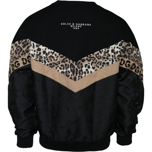 Dolce & Gabbana Black Leopard Crew Neck Sweatshirt Sweater Dolce & Gabbana Black