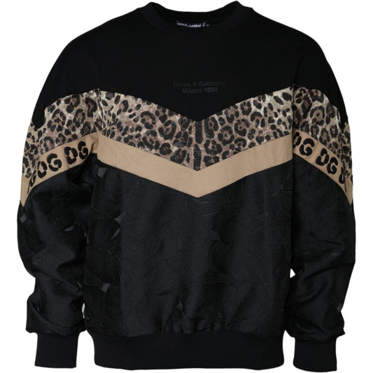 Dolce & Gabbana Black Leopard Crew Neck Sweatshirt Sweater Dolce & Gabbana Black