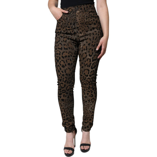 Dolce & Gabbana Brown Leopard Cotton Skinny Denim Jeans PAN74191-46