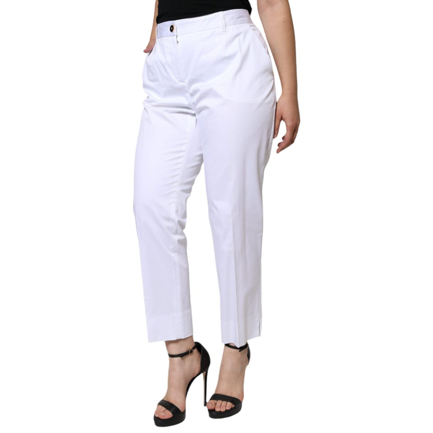 Dolce & Gabbana White Cotton Mid Waist Tapered Denim Jeans