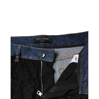 Dolce & Gabbana Black Floral Lace Front Skinny Denim Jeans