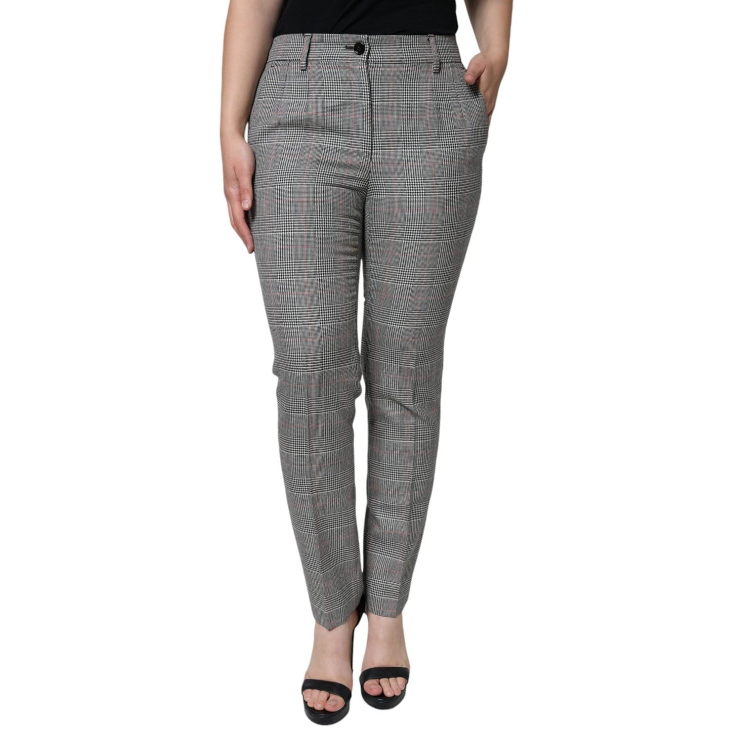 Dolce & Gabbana Gray Plaid Wool Mid Waist Women Tapered Pants