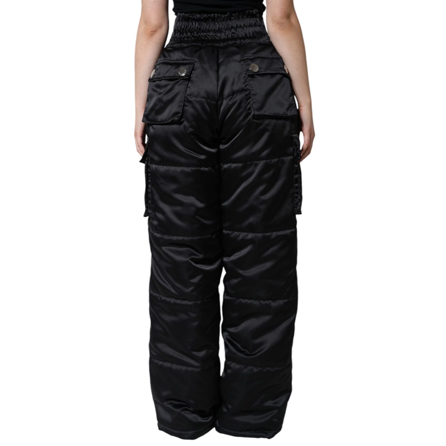Dolce & Gabbana Black Quilted High Waist Women Boot Cut Pants