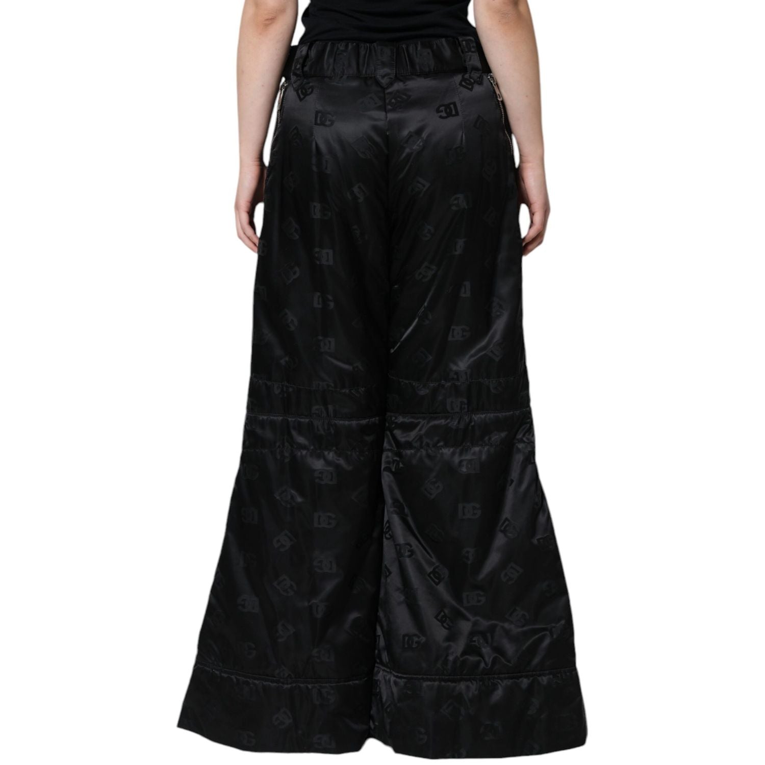 Dolce & Gabbana Black Quilted High Waist Women Wide Leg Pants
