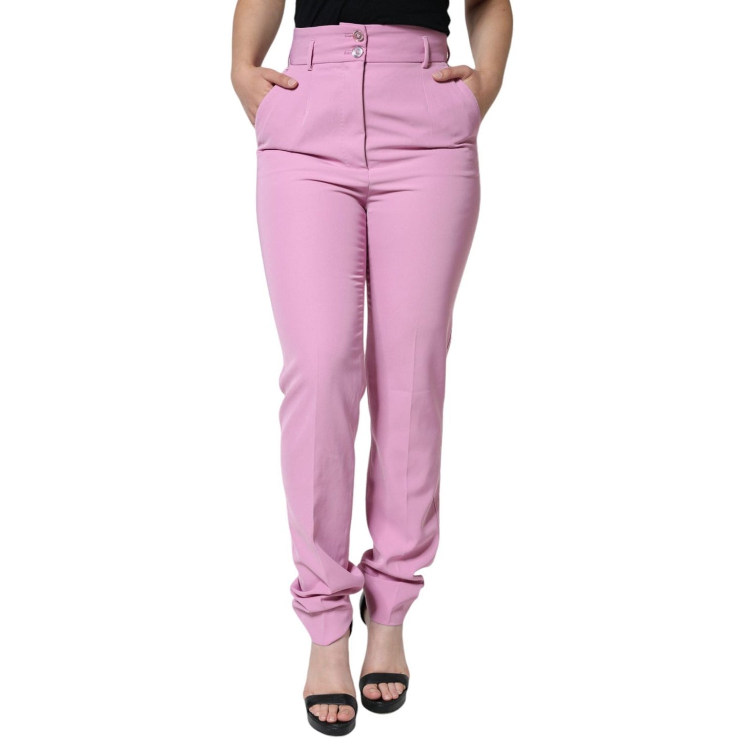 Dolce & Gabbana Pink Polyester High Waist Women Tapered Pants