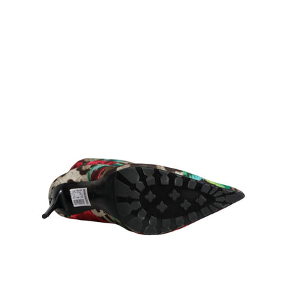 Dolce & Gabbana Multicolor Leopard Rose Mid Calf Boots Shoes