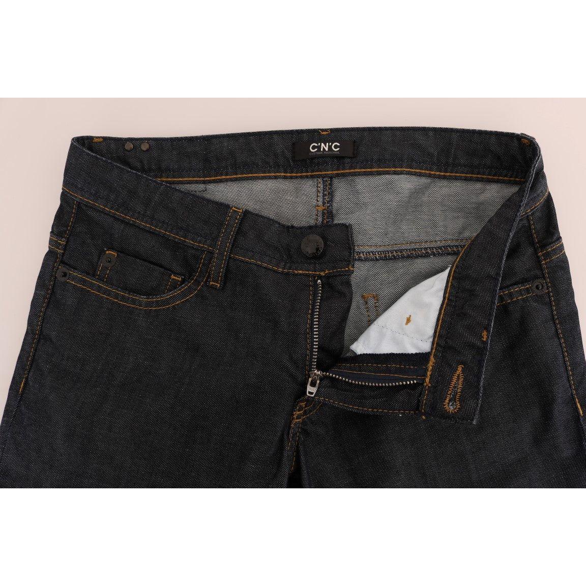 时尚深蓝色直筒牛仔裤