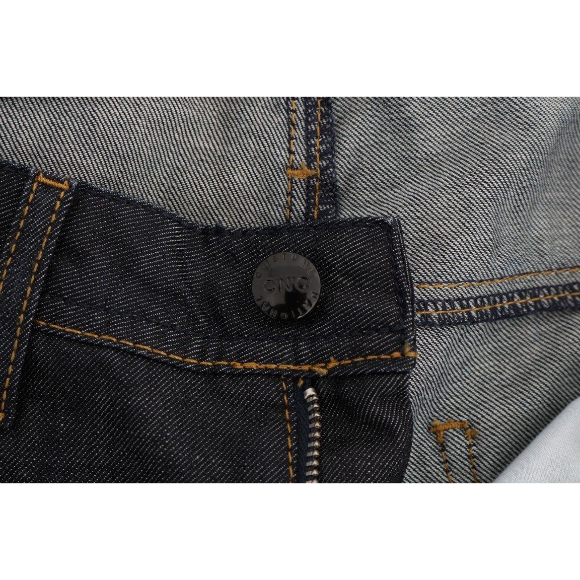 时尚深蓝色直筒牛仔裤