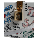 Dolce & Gabbana White Graffiti Print Clutch Crossbody Bag