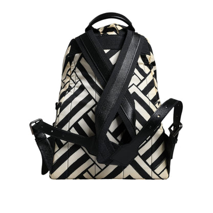 Dolce & Gabbana Black White Nylon Leather Travel Back Pack Bag