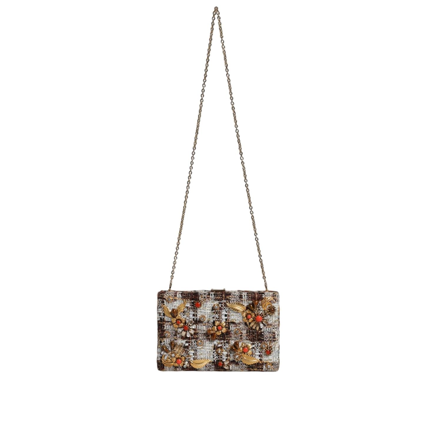 Dolce & Gabbana Multicolor Tweed Floral Clutch Crossbody Bag