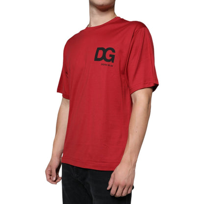 Dolce & Gabbana Red Cotton DG Logo Print Crew Neck T-shirt