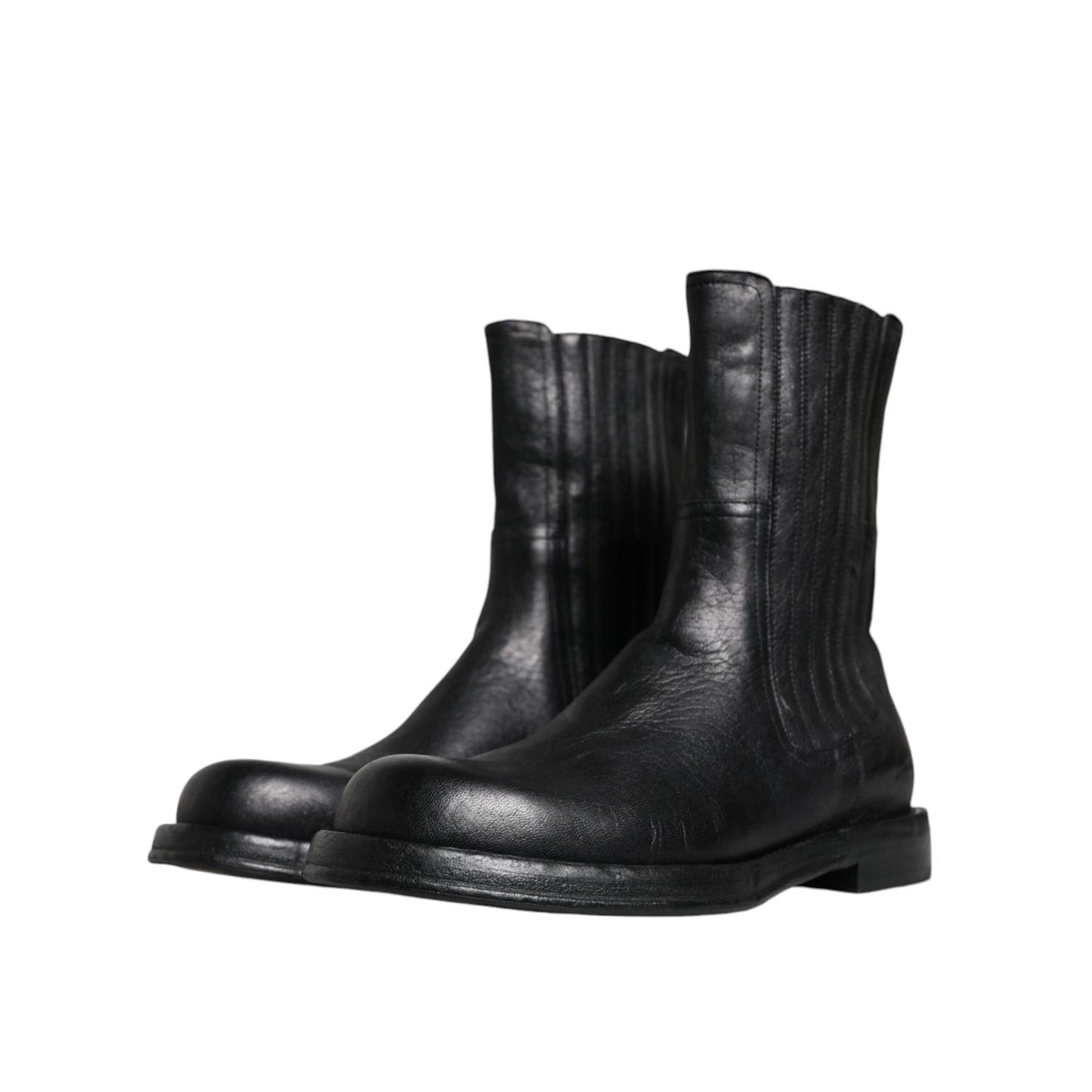 Dolce & Gabbana Black Horse Leather Mid Calf Boots Shoes