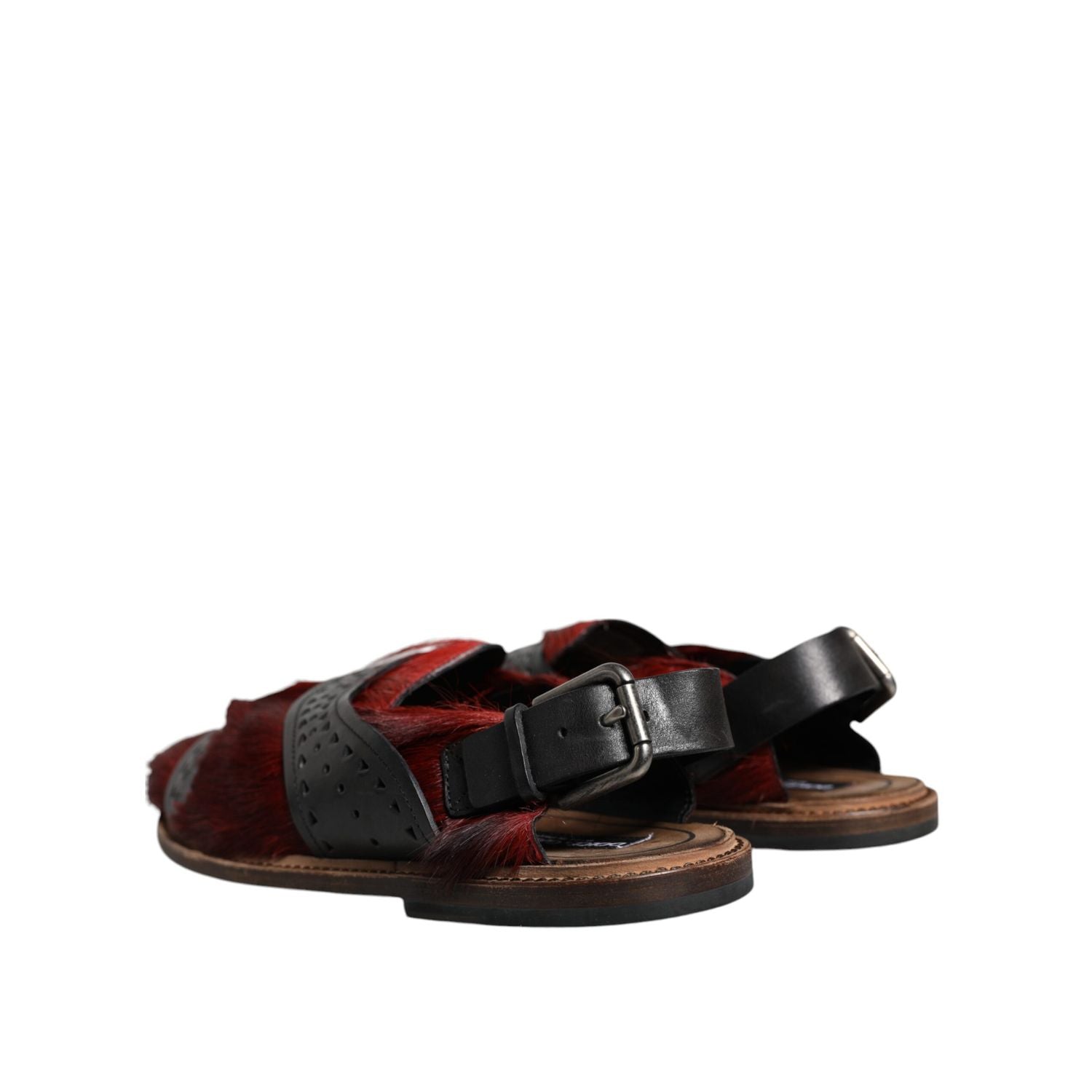Dolce & Gabbana Black Red Gazelle Hair Leather Sandals Shoes