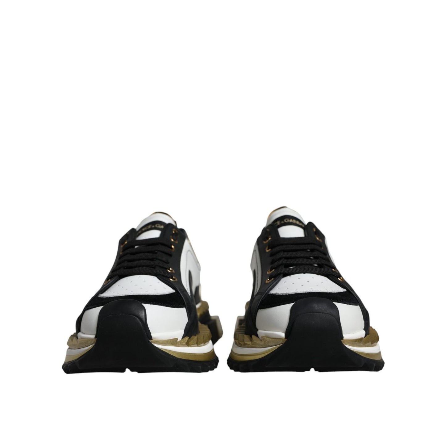 Dolce & Gabbana White Gold Black Leather SUPER KING Sneakers Shoes