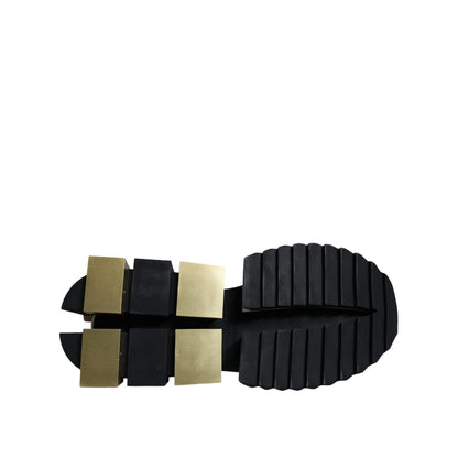 Dolce & Gabbana White Gold Black Leather SUPER KING Sneakers Shoes